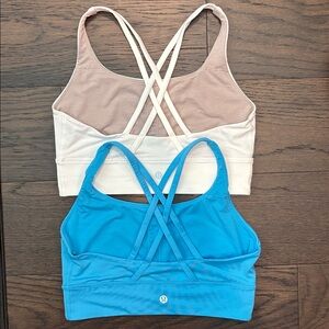 lululemon athletica Crisscross Sports Bras in Bright Blue and Blush/Cream